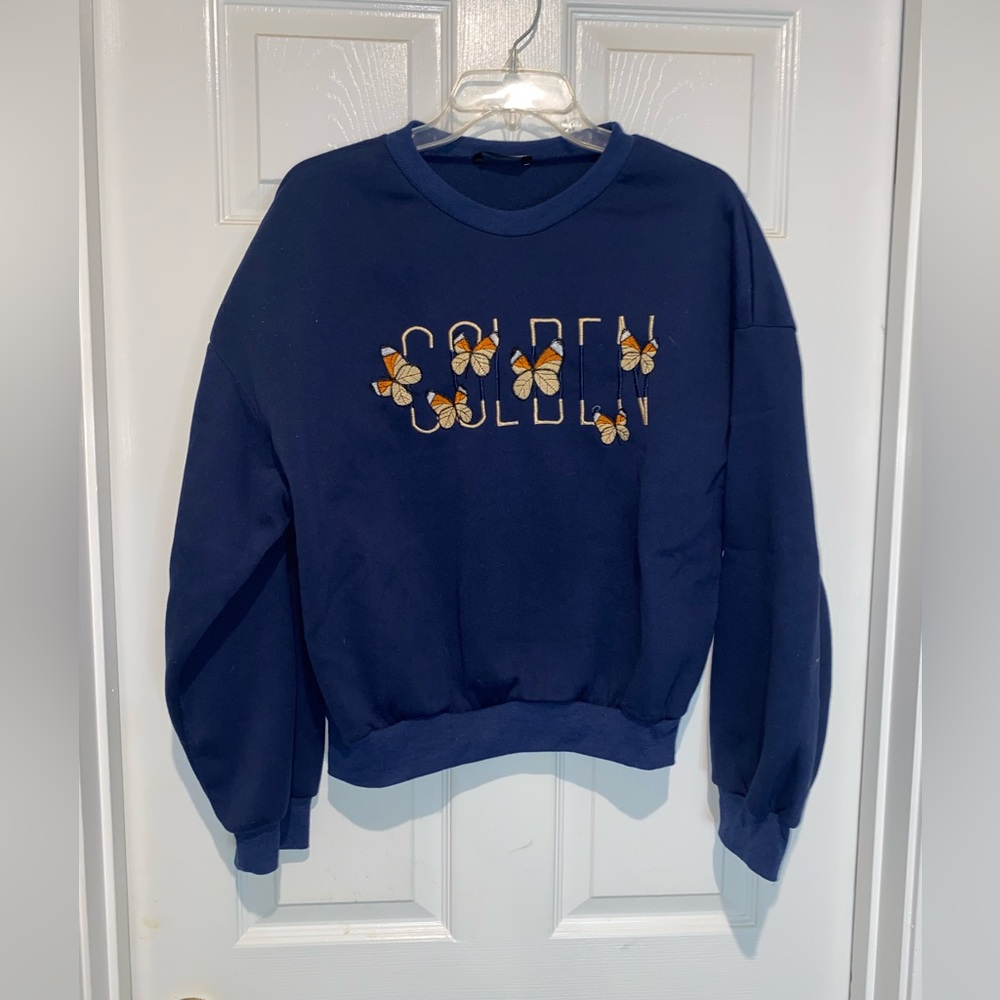 Shein navy cropped sweatshirt “Golden”. Size L